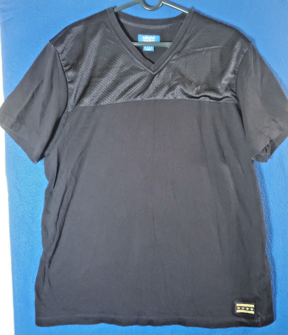 Adidas Originals Men V-Neck Football Jersey Shirt Black Mesh Yoke Patch Size XL